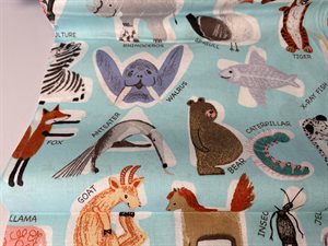 Patchwork stof - Windham a is for animals, dyr med navne i blid mint